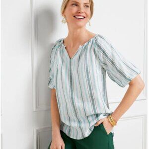 Talbots Striped Peasant Top L Indie Boho Coastal Spring Summer Retro Blouse